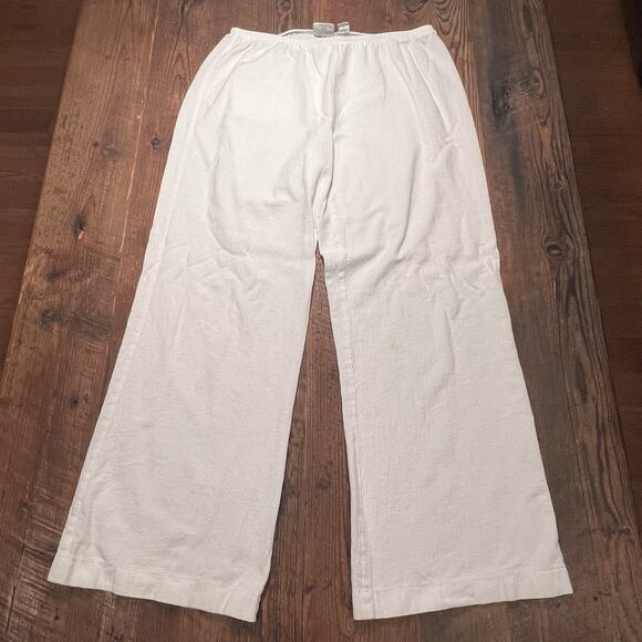Chico's Wide Leg Pants White Textured Cotton Large Pull On Elastic Waist FLAW - Picture 2 of 15